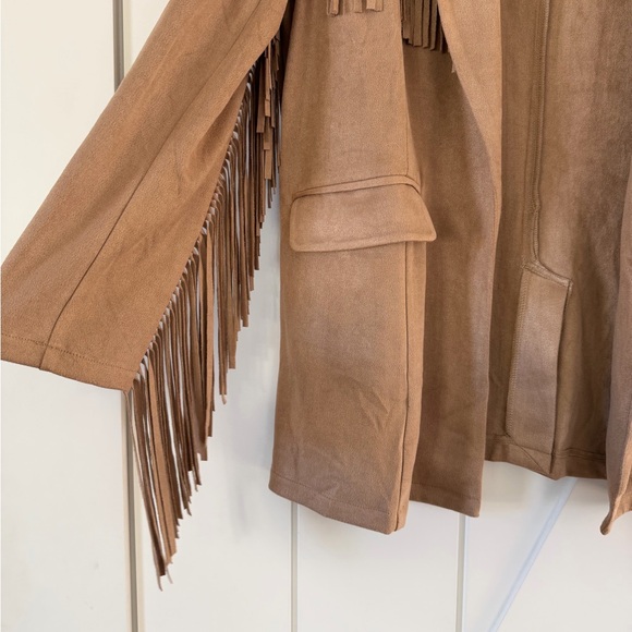 TCEC Mocha Suede Fringe Blazer Jacket - Picture 7 of 11